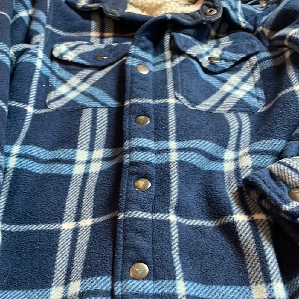 Kids Blue and White Plaid Sherpa-Liner Flannel Jacket Size 7/8
