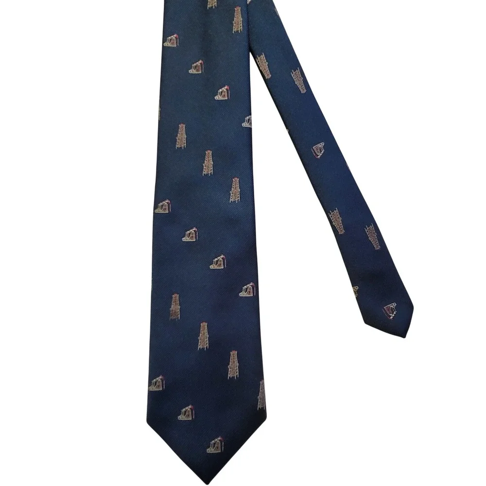 Briar Necktie Mens OS Navy Blue Oil Rig Digger Pumpjack Oilfield Silk Blend Tie