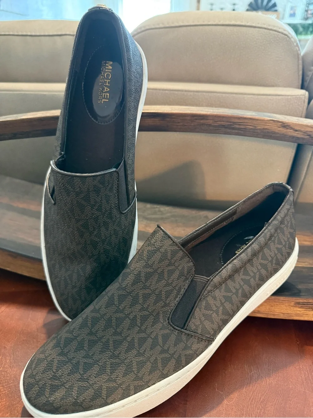 Michael Kors Men's Dark Brown Logo Slip-On Sneakers