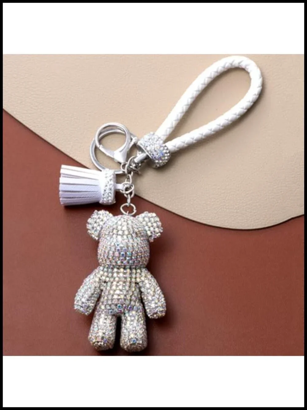 Sparkly Bling Teddy Bear Purse Charm with Rhinestones - Keychain for Bag or Keys