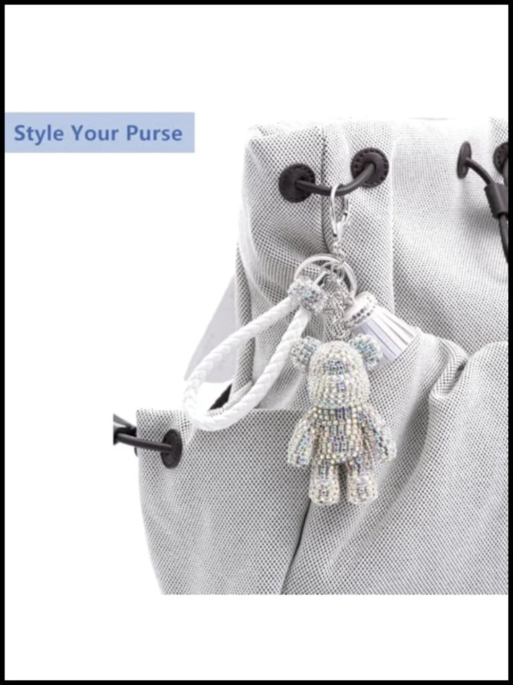 Sparkly Bling Teddy Bear Purse Charm with Rhinestones - Keychain for Bag or Keys