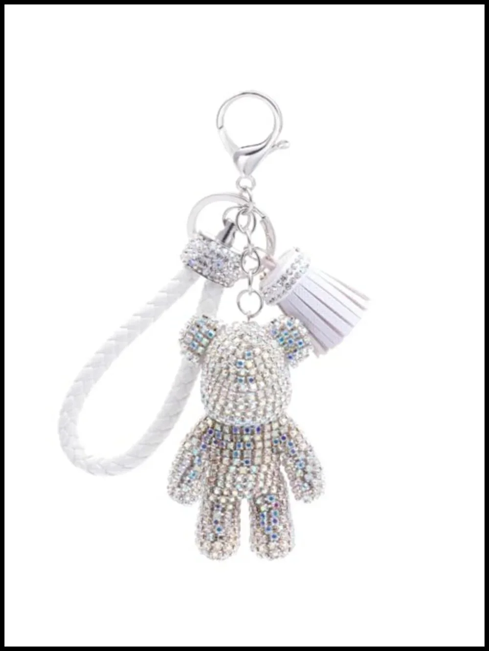 Sparkly Bling Teddy Bear Purse Charm with Rhinestones - Keychain for Bag or Keys