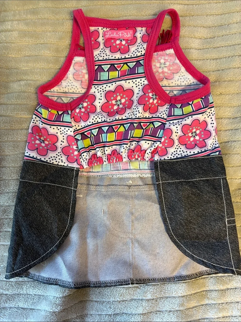 Pink Floral Fringe Denim-Style Dog Dress