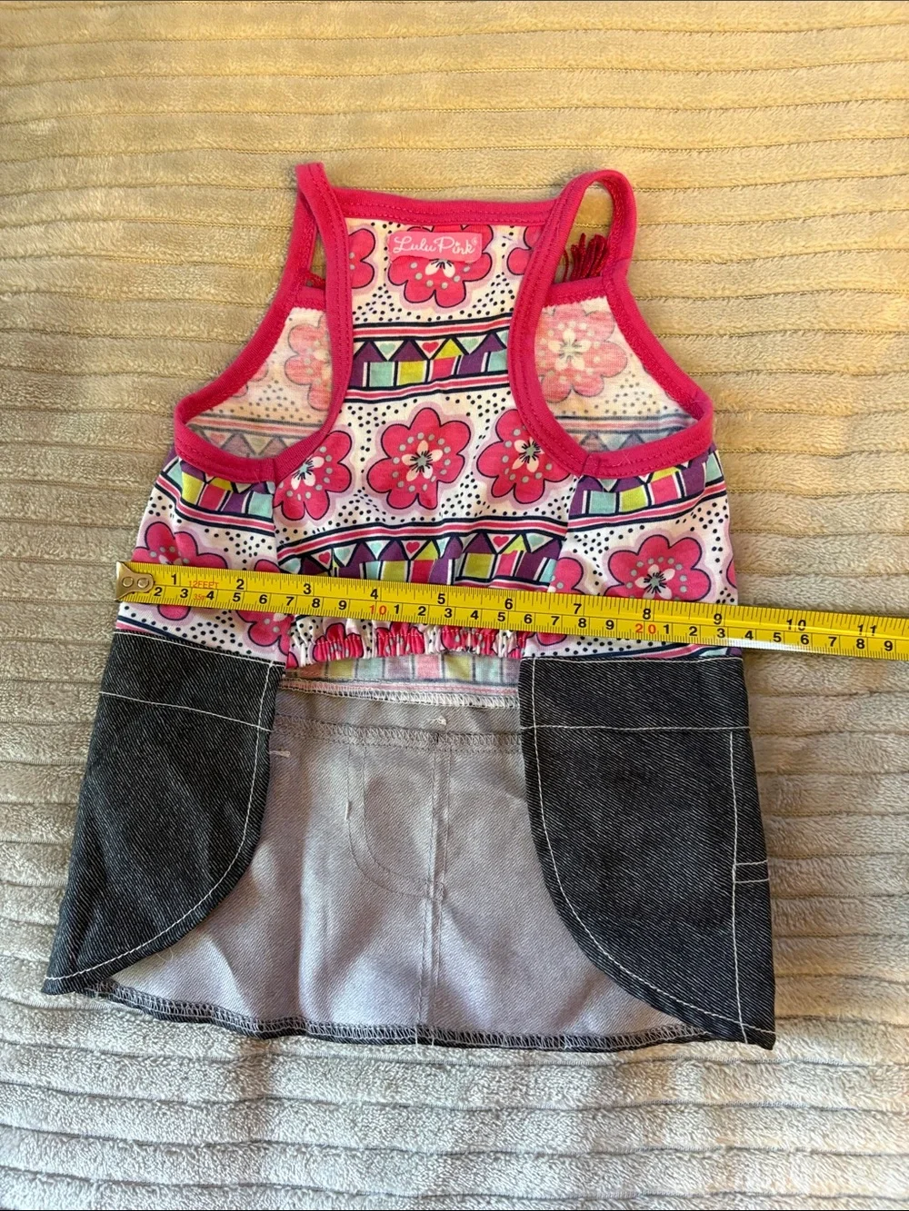 Pink Floral Fringe Denim-Style Dog Dress