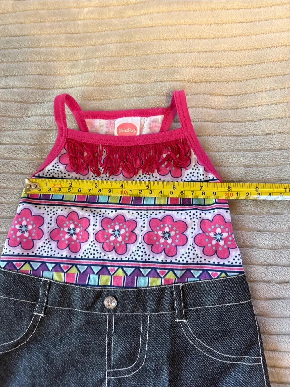 Pink Floral Fringe Denim-Style Dog Dress