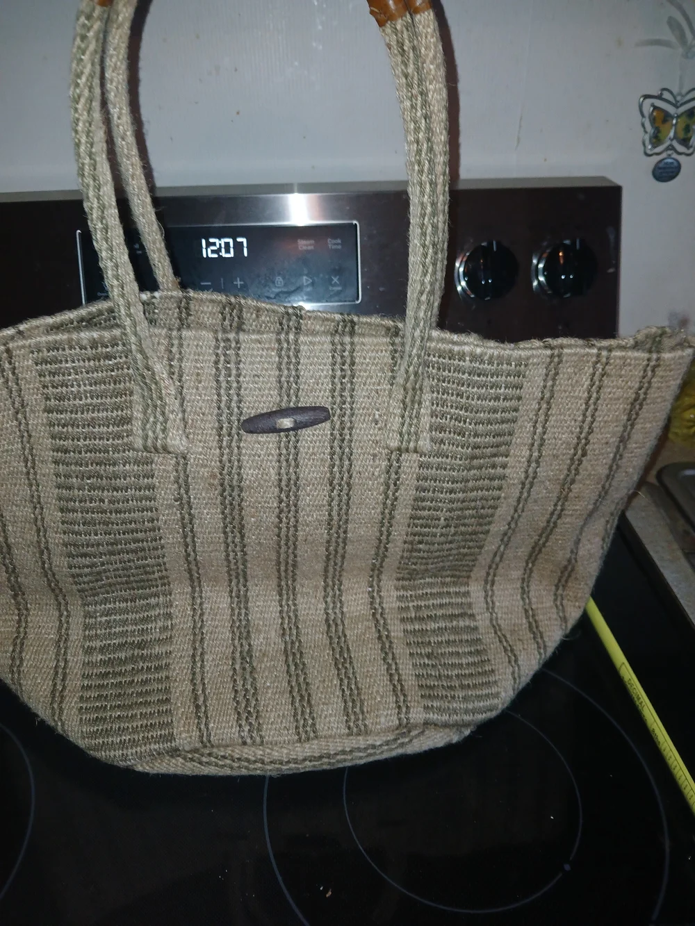 J. Jill Natural and Olive Striped Woven Tote