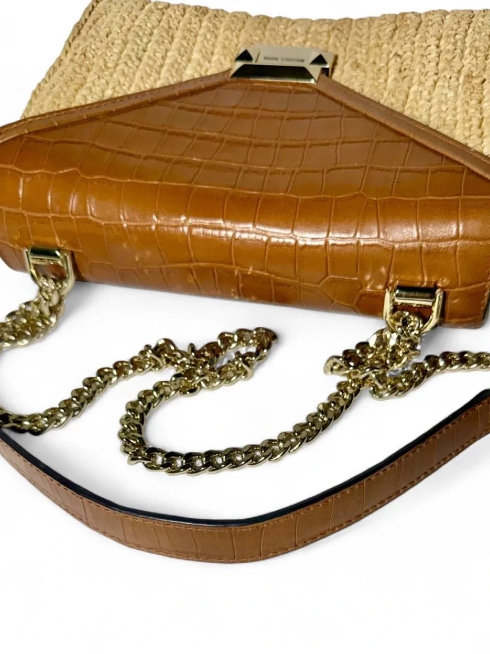 Michael Kors Whitney Large Raffia Crocodile Leather Convertible Shoulder Bag