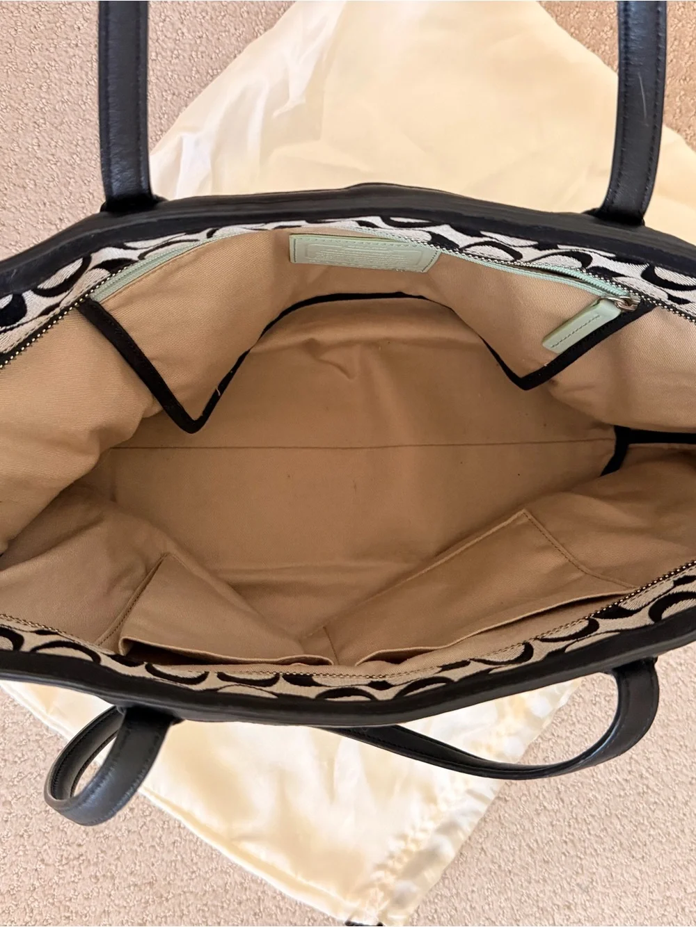 Coach Black and Gray Logo Tote with Leather Trim