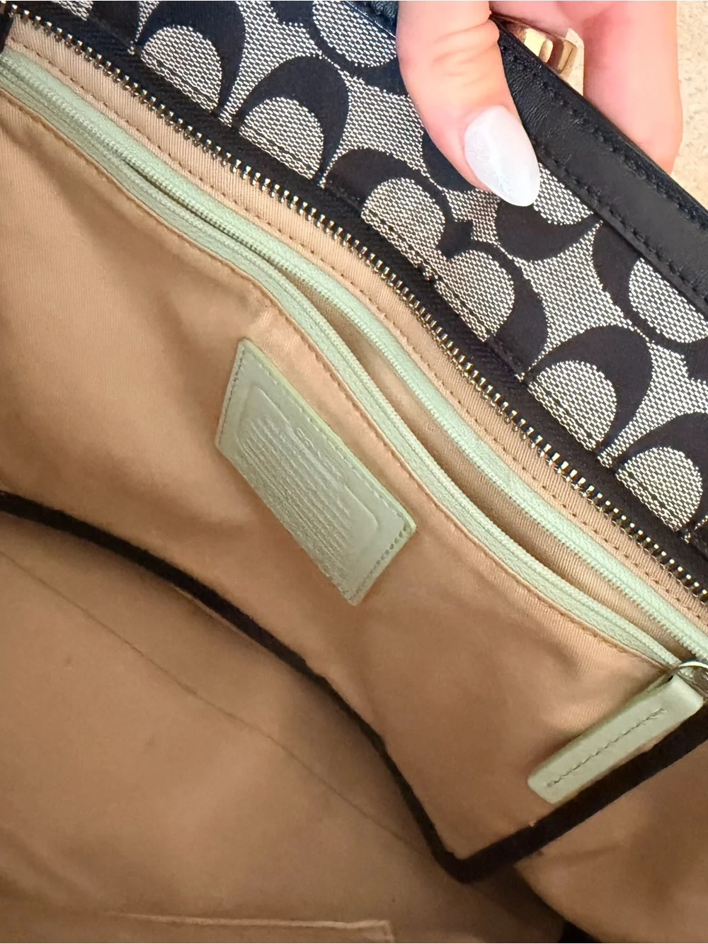 Coach Black and Gray Logo Tote with Leather Trim