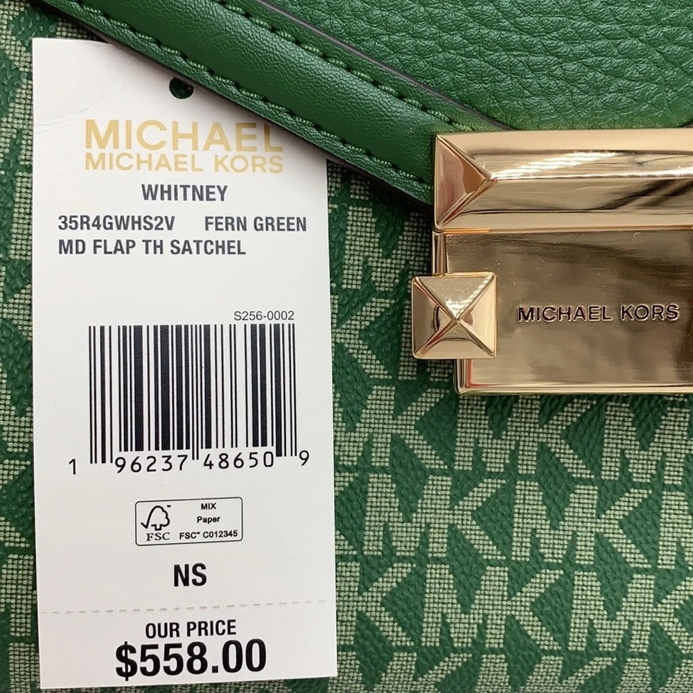 MICHAEL KORS Whitney Medium Flap TH Satchel Fern Green  NWT