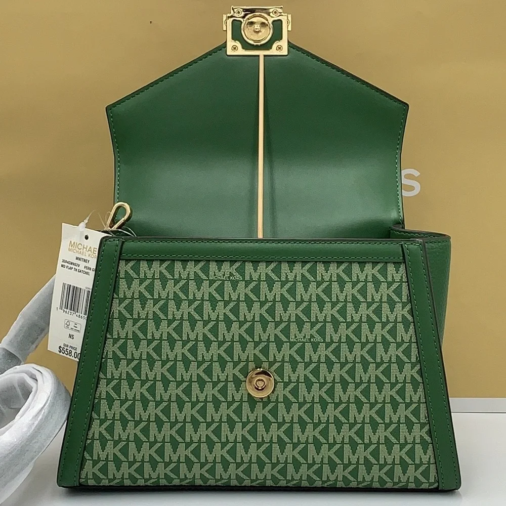 MICHAEL KORS Whitney Medium Flap TH Satchel Fern Green  NWT