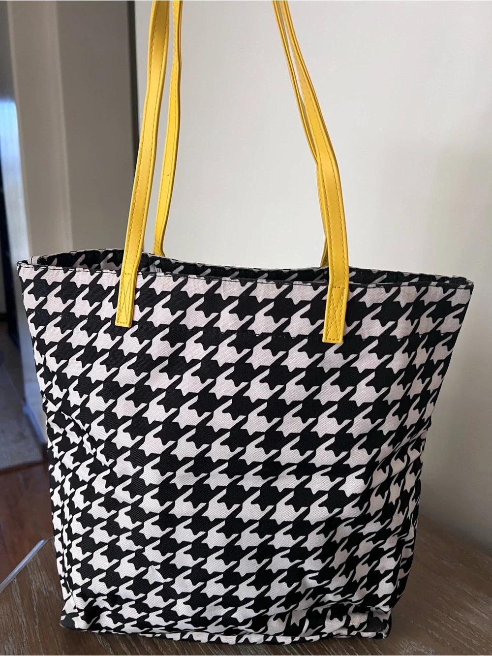 Vera Bradley Black & White Houndstooth Tote with Yellow Handles