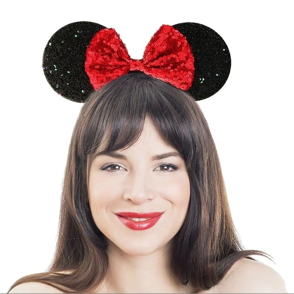 Sequin Red Bow Black Ears Headband
