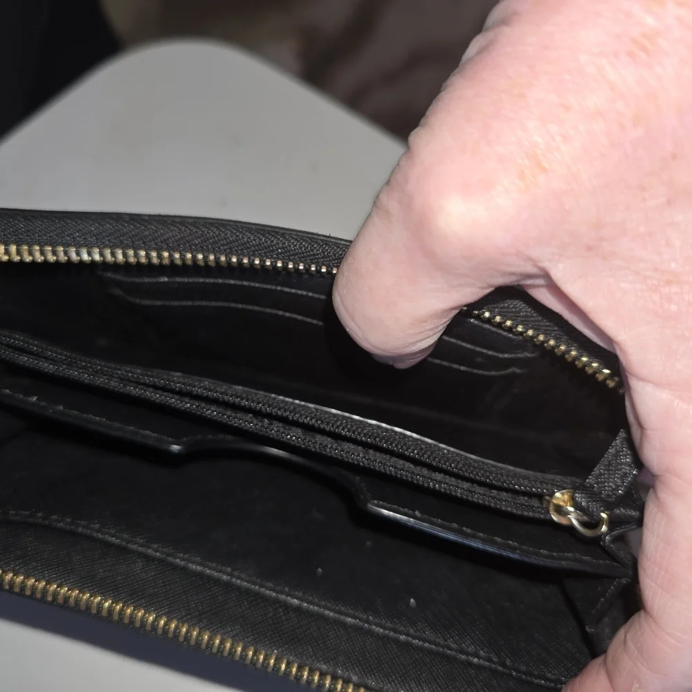Michael Kors Black Saffiano Zip Wallet with Gold Logo