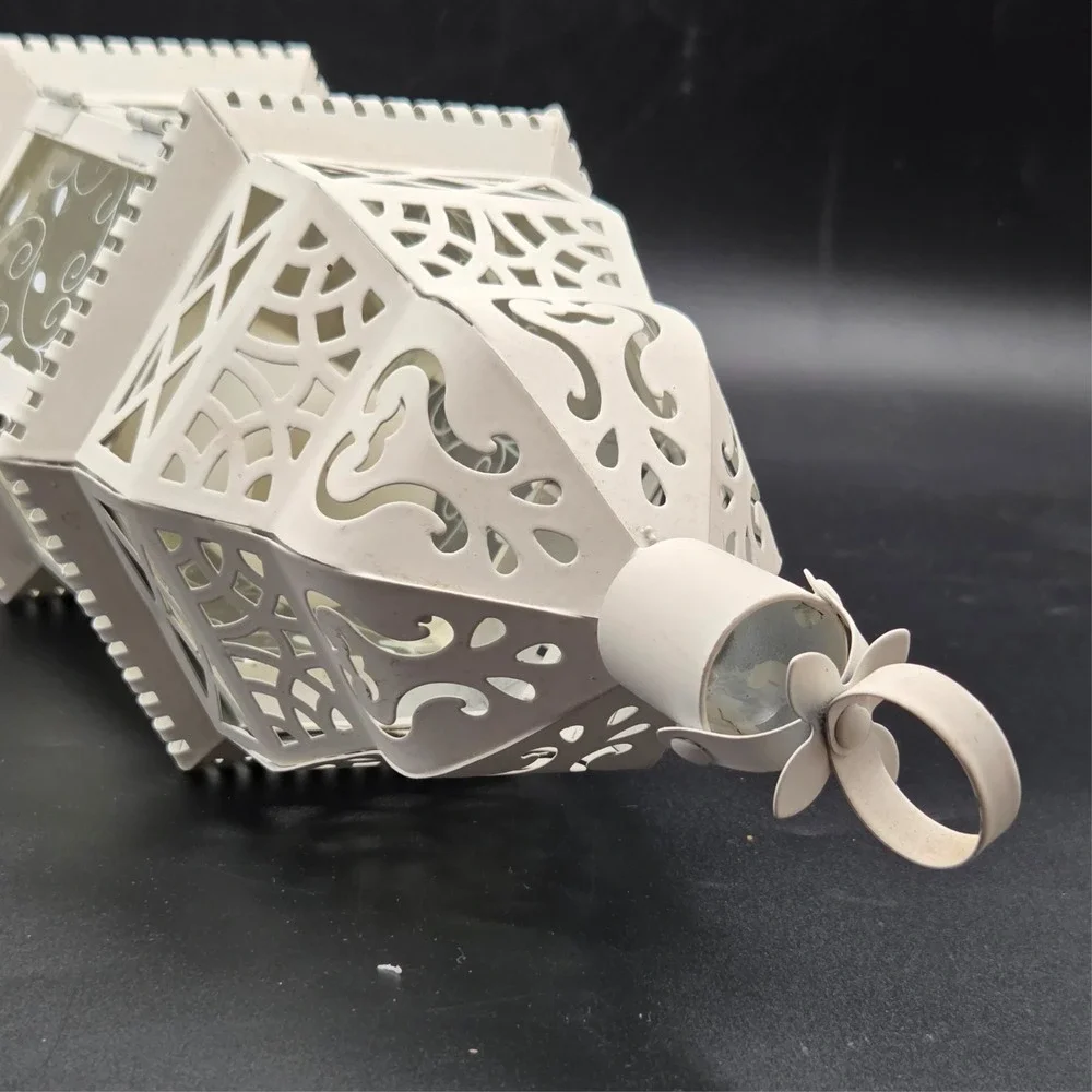 Large White Metal Decorative Moroccan‎ Lantern Candle Holder Lamp Cottage Core