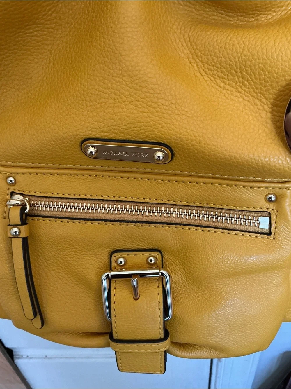 Michael Kors Brass Yellow Pebbled Leather Shoulder Bag