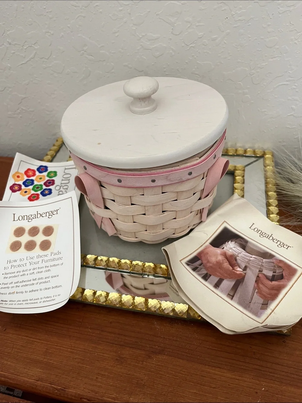 Longaberger HOPE 2006 White-Lidded Basket with Pink Accents NWT & Accessories