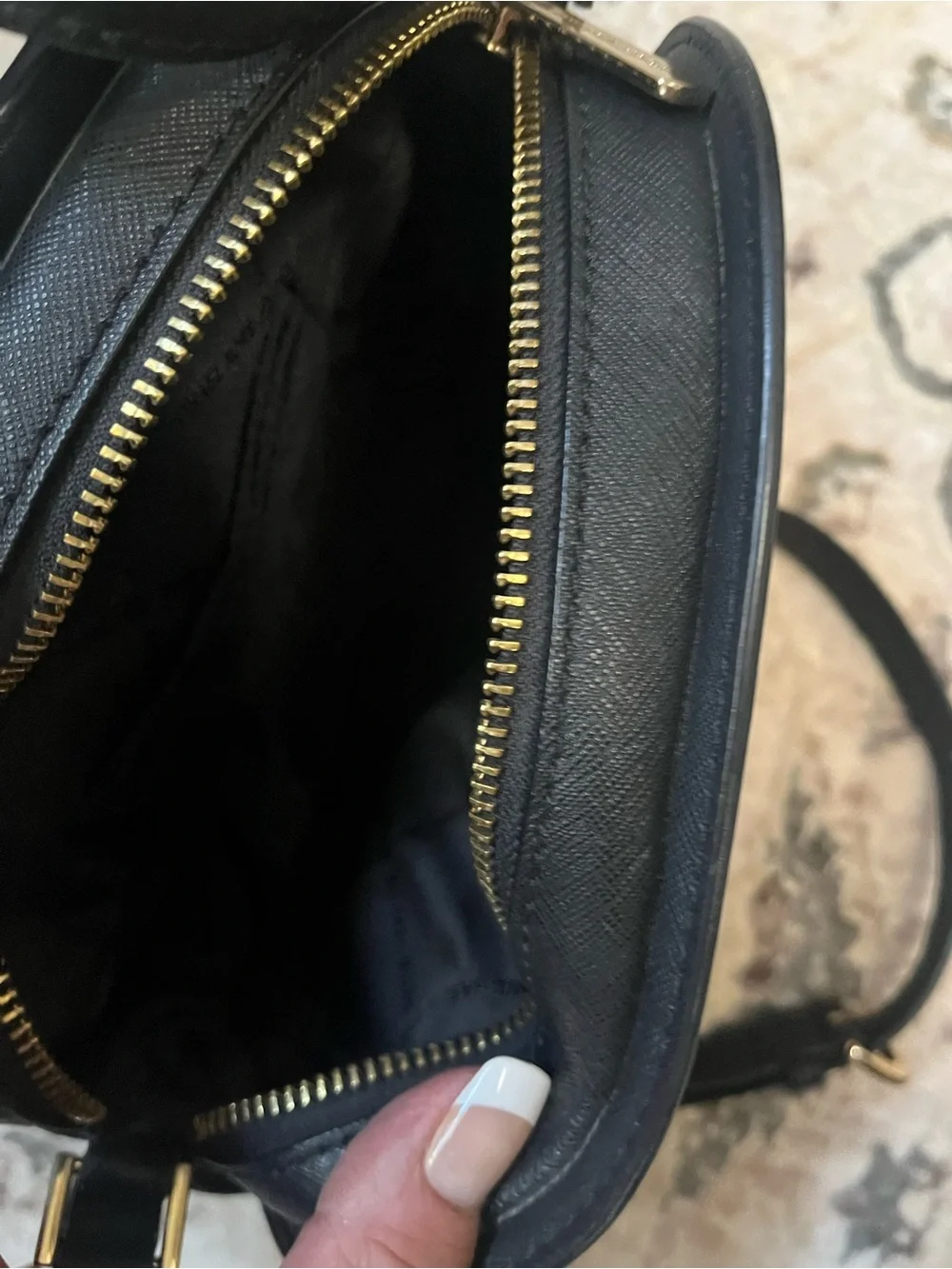 Michael Kors Black Oval Saffiano Crossbody with Gold Logo