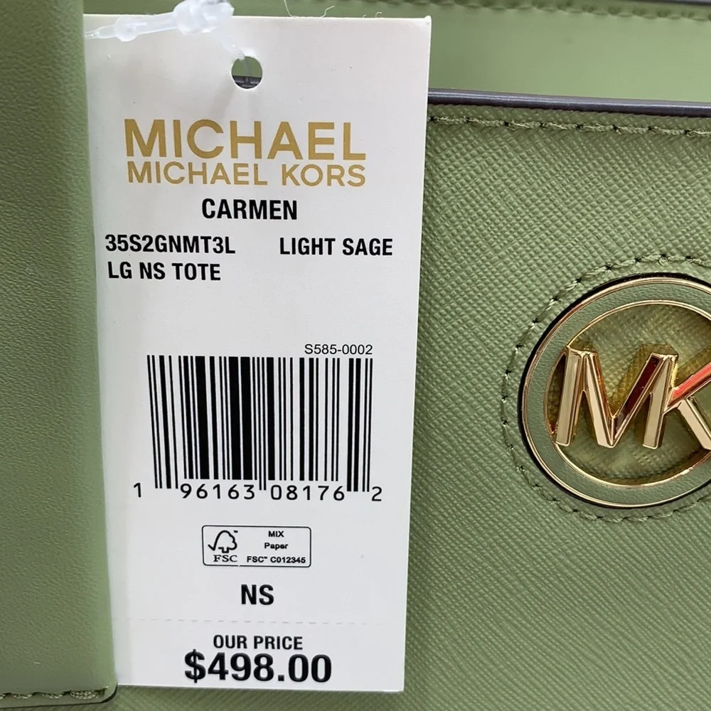 MICHAEL KORS CARMEN LARGE NORTH SOUTH TOTE LIGHT SAGE COLOR