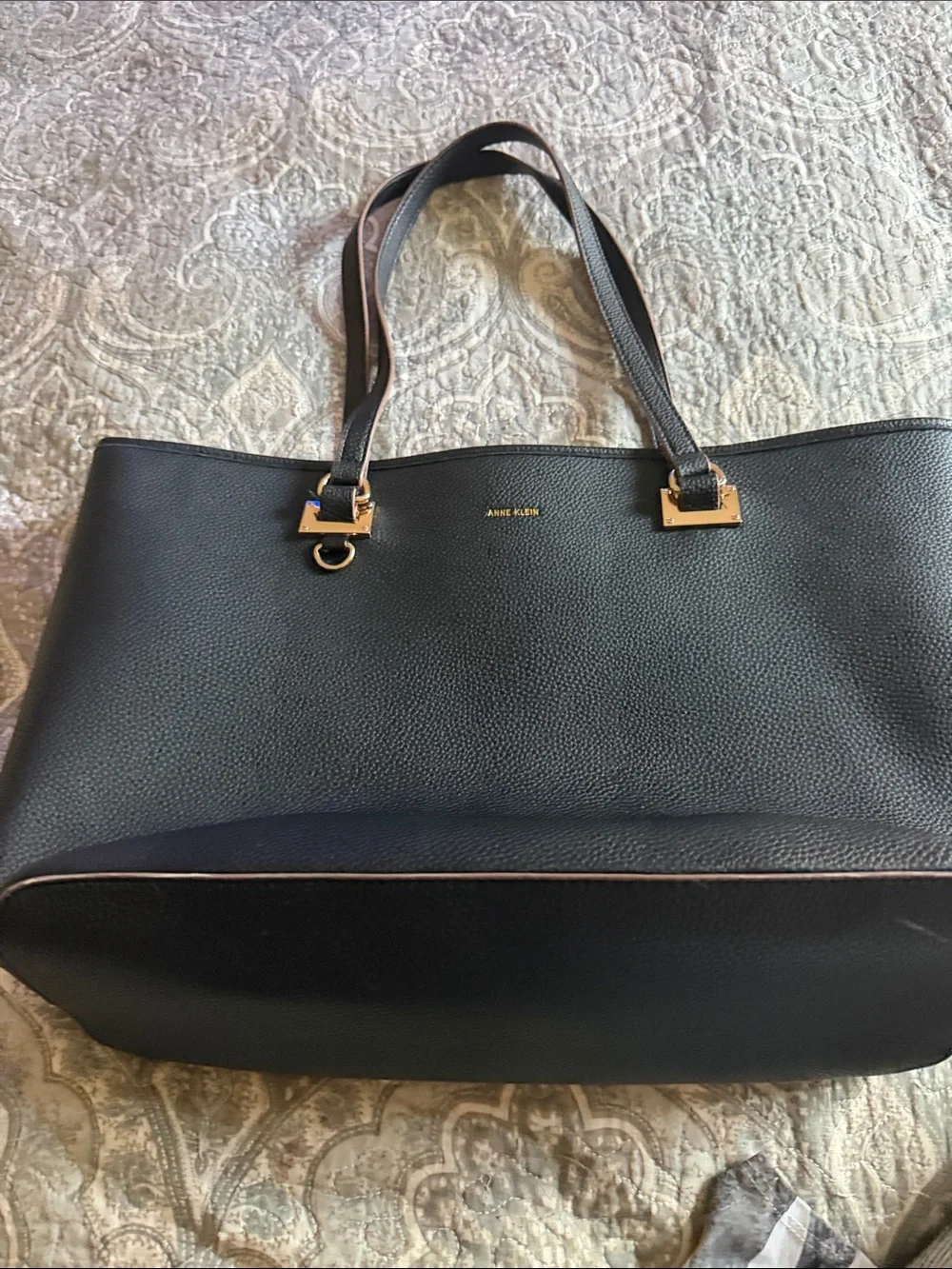 Anne Klein Black Pebbled Tote with Gold Hardware