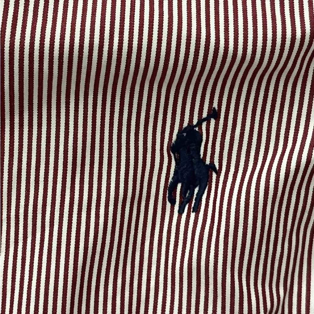 Ralph Lauren Shirt 17 Red White Red Striped Pony Button Up Long Sleeve Mens XL