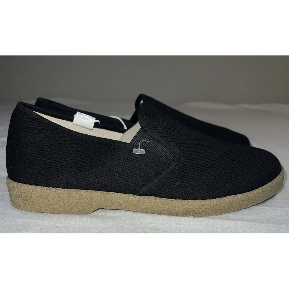 River Club Men's Shoes Canvas Slip On Size 9 Black / Gum Soles Boat Shoes