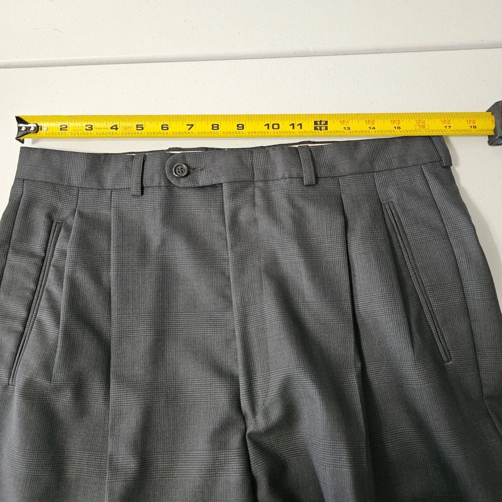 Yves Saint Laurent Double Breasted Suit 42R Gray Plaid Vintage Designer Business