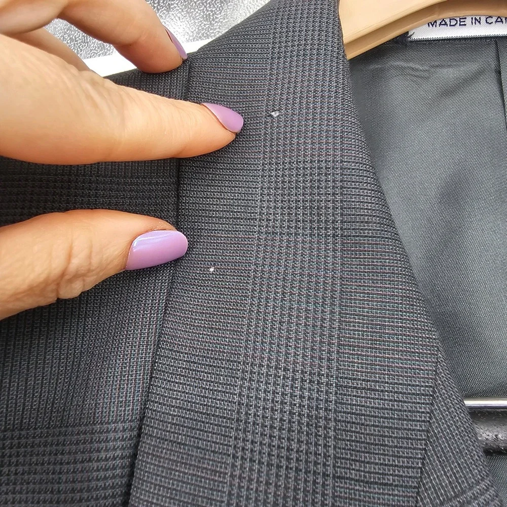 Yves Saint Laurent Double Breasted Suit 42R Gray Plaid Vintage Designer Business