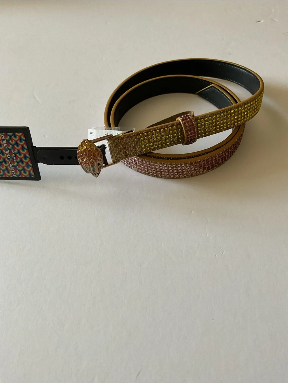 KURT GEIGER CRYSTAL RAINBOW MULTI COLOR BELT WITH JEWELED EAGLE CLASP S/M NWT