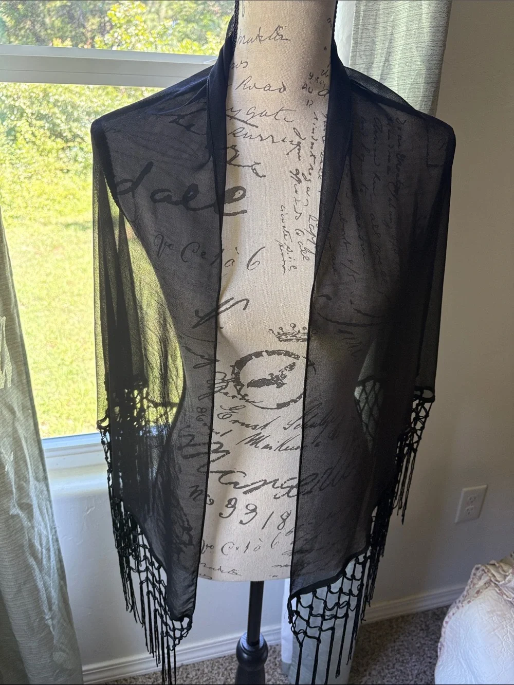 Sheer Black Fringe Shawl Wrap