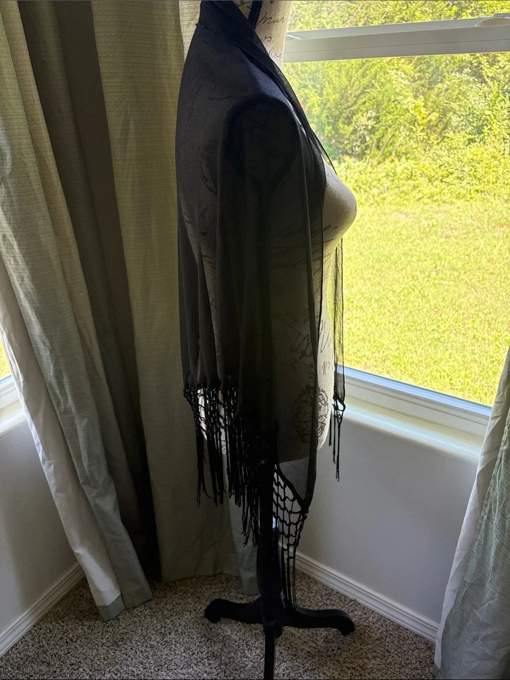 Sheer Black Fringe Shawl Wrap