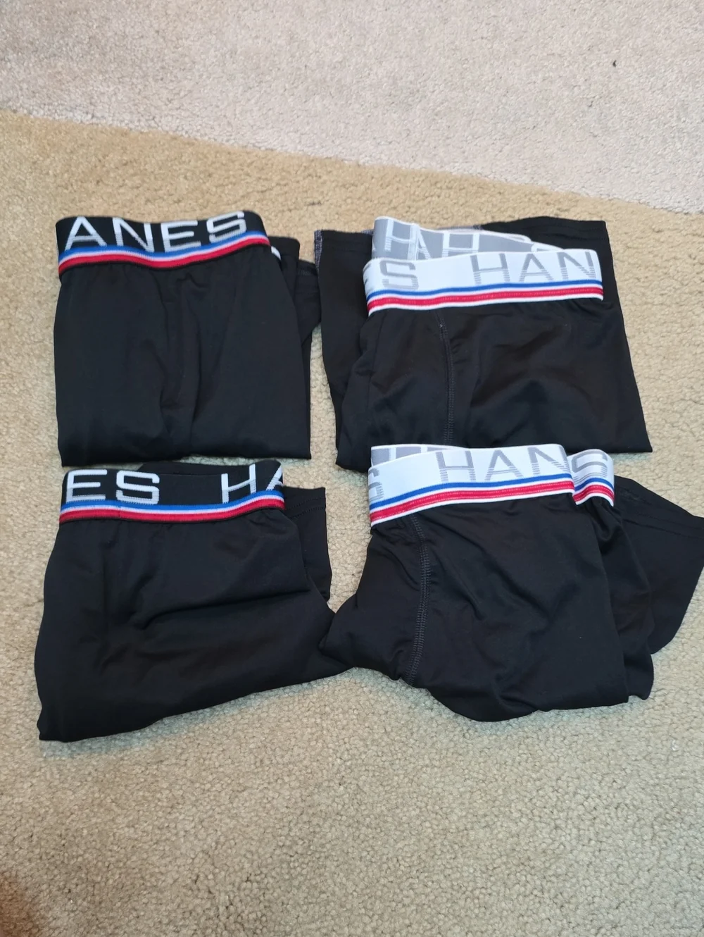 Hanes Black Boxer Briefs with Red, White & Blue Waistband - 4 Pack - Size S