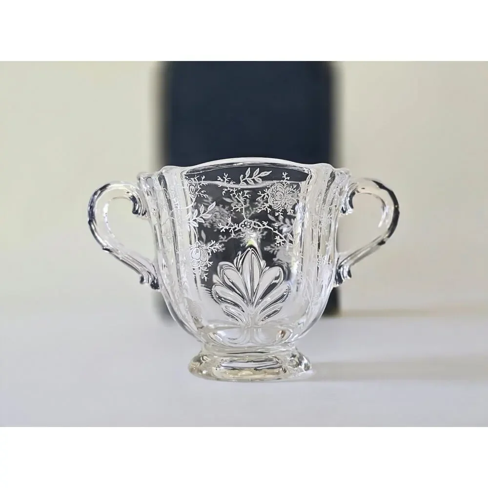 Vintage Creamer & Open Sugar Bowl in Fostoria Chintz Pattern, Pristine Condition