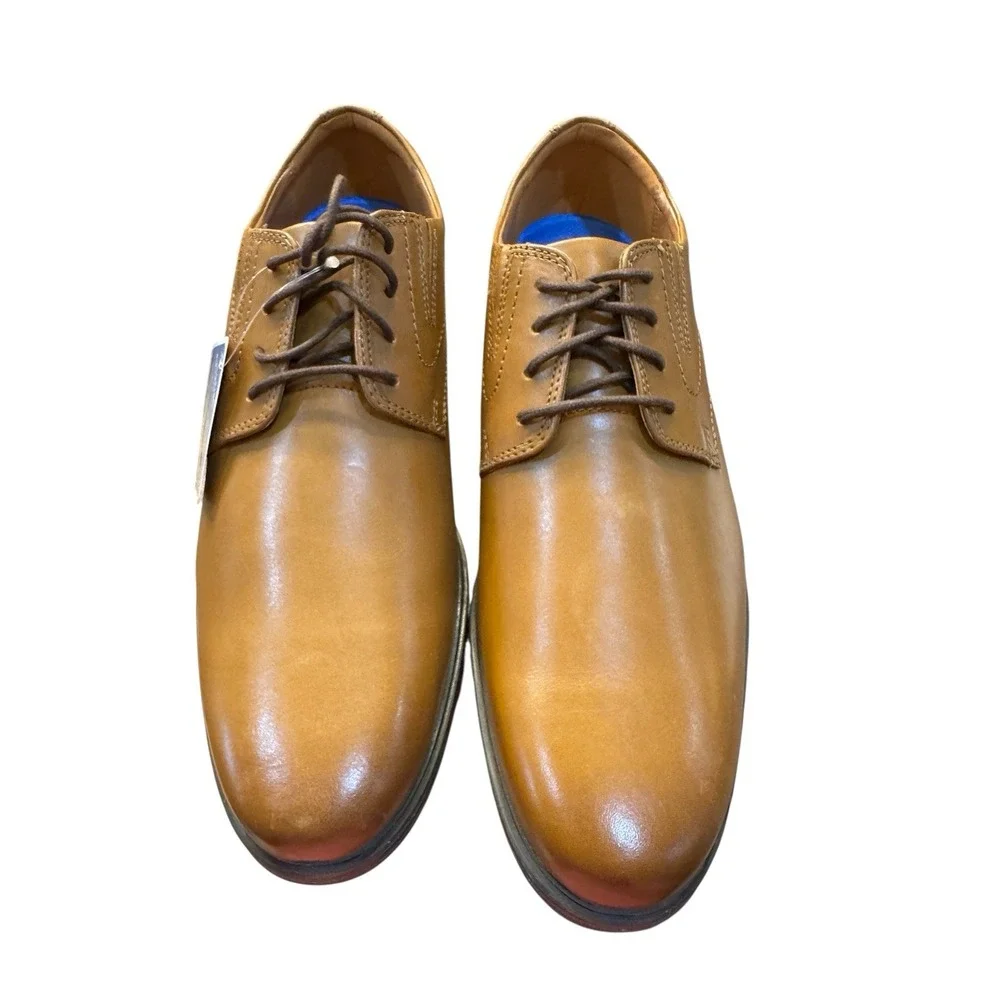 Clarks Men's, Whiddon Plain Toe Oxford Size 9 W Dark‎ Tan Leather