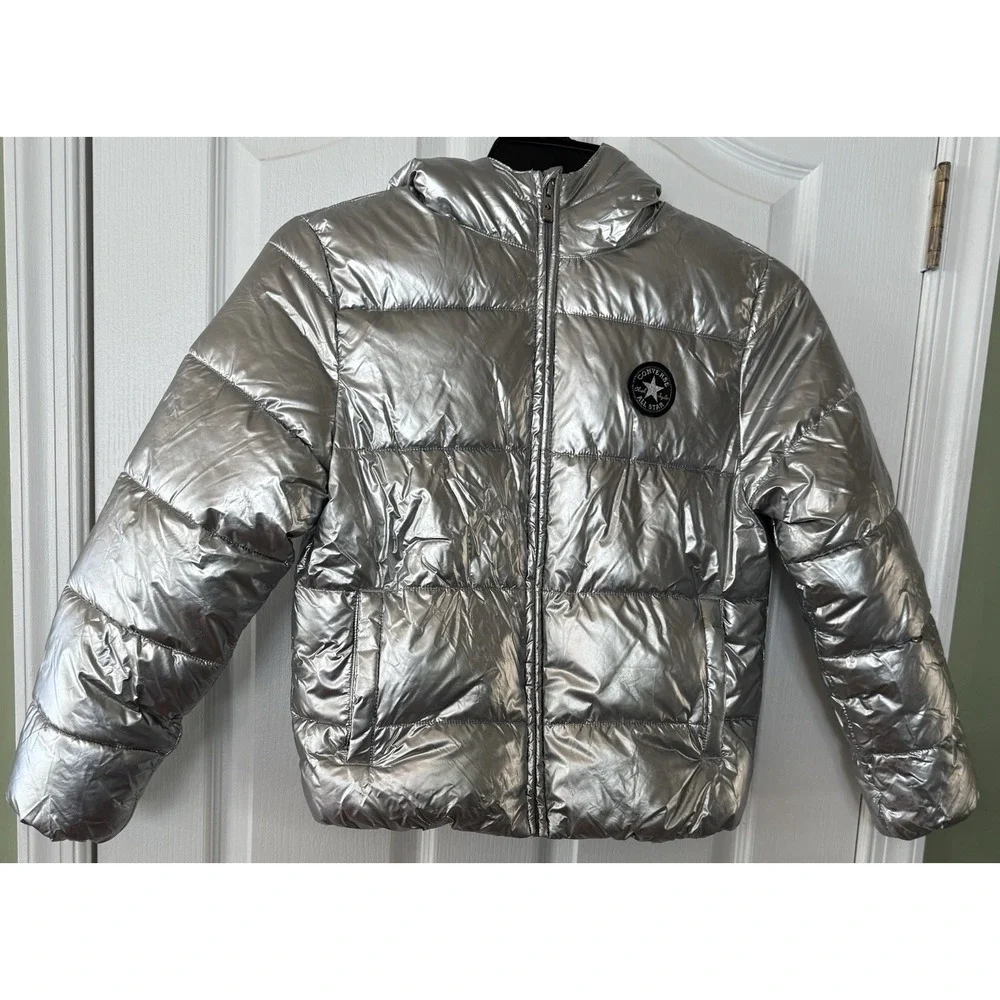 Converse Chuck Taylor All Star Puffer Jacket Youth Size‎ Large Metallic Silver