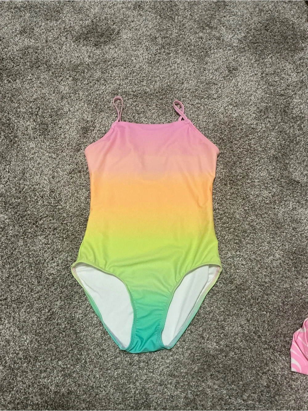 Old Navy Girls Ombre Rainbow Swimsuit - Pink, Yellow, Green