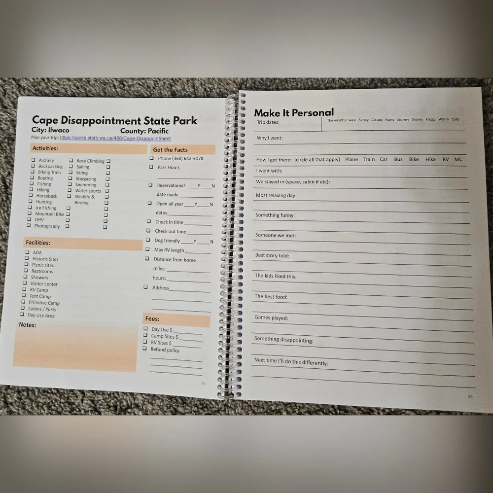 Washington State Parks Bucket Journal, Explore 140 Parks Record Memories