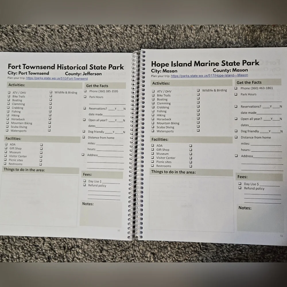 Washington State Parks Bucket Journal, Explore 140 Parks Record Memories