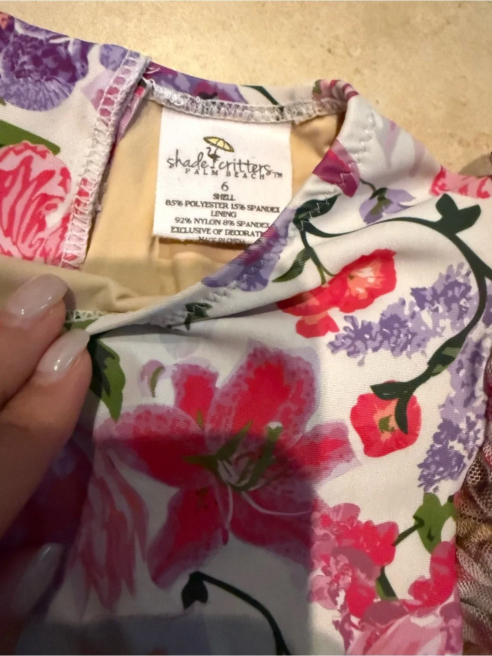 Shade Critters Floral Girls Swim Dress - Pink & Purple Flowers on White