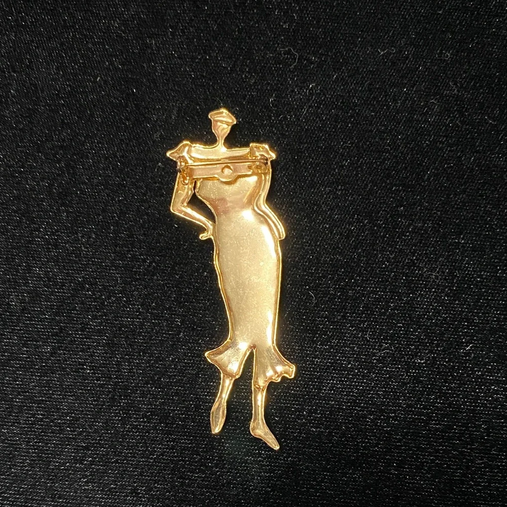 Elegant vintage Gold woman with blue and green accented Fashion Brooch pin