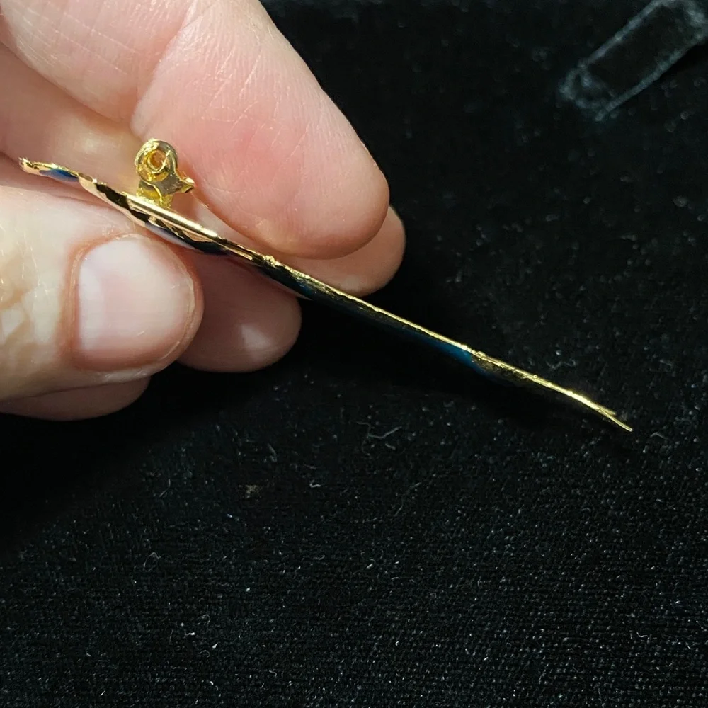 Elegant vintage Gold woman with blue and green accented Fashion Brooch pin
