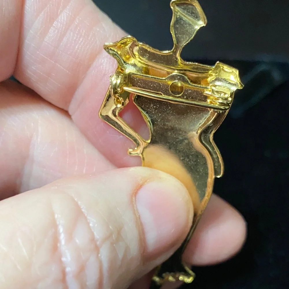 Elegant vintage Gold woman with blue and green accented Fashion Brooch pin