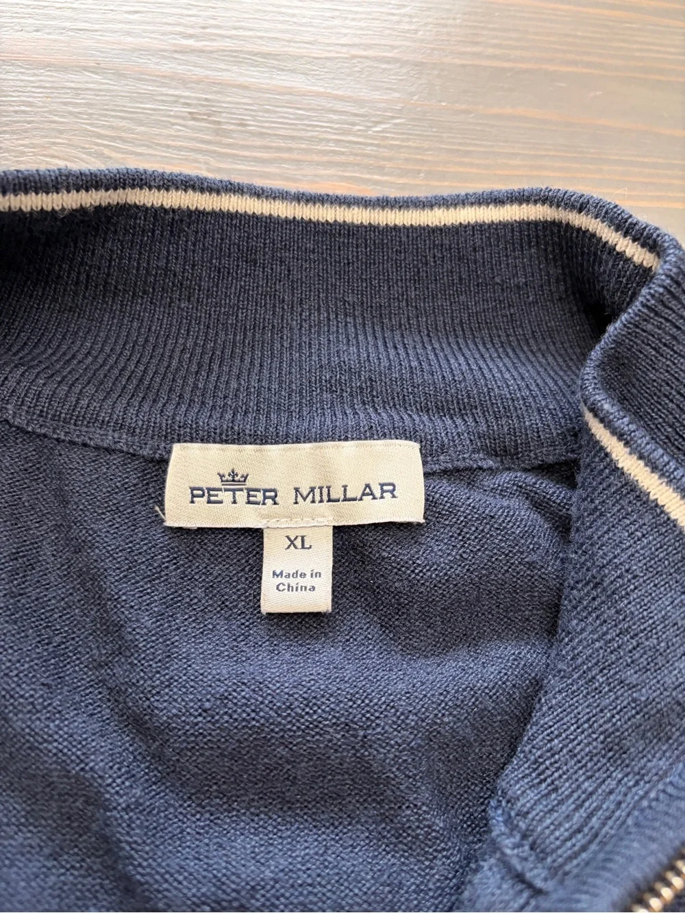 Peter Millard Navy Quarter-Zip Sweater with Contrast Trim - 1895 Logo XL