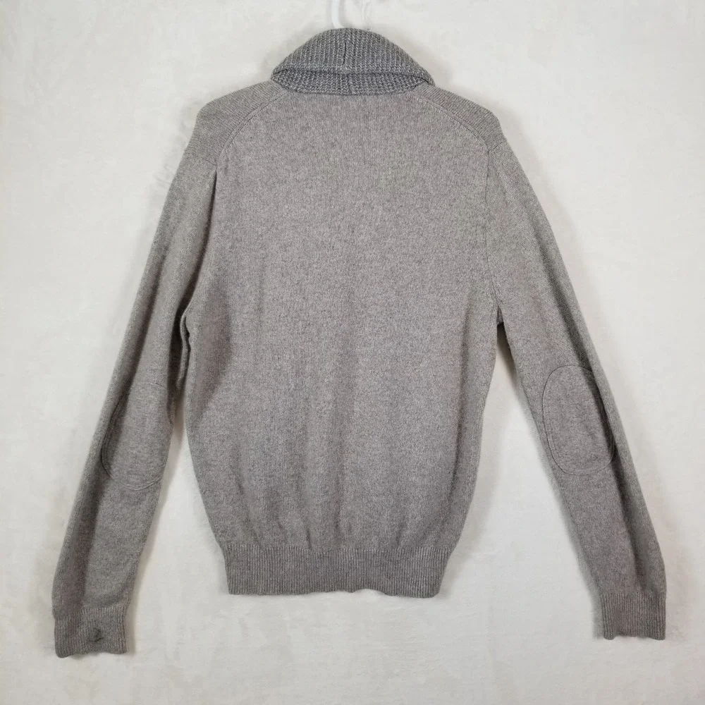 J.Crew Men XL Slim Merino Alpaca Wool Shawl Collar Cardigan Gray‎ Elbow Patches