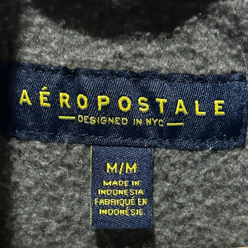 Aeropostale Men's Pullover Quarter Zip Fleece Sweater‎ Gray Maroon Medium