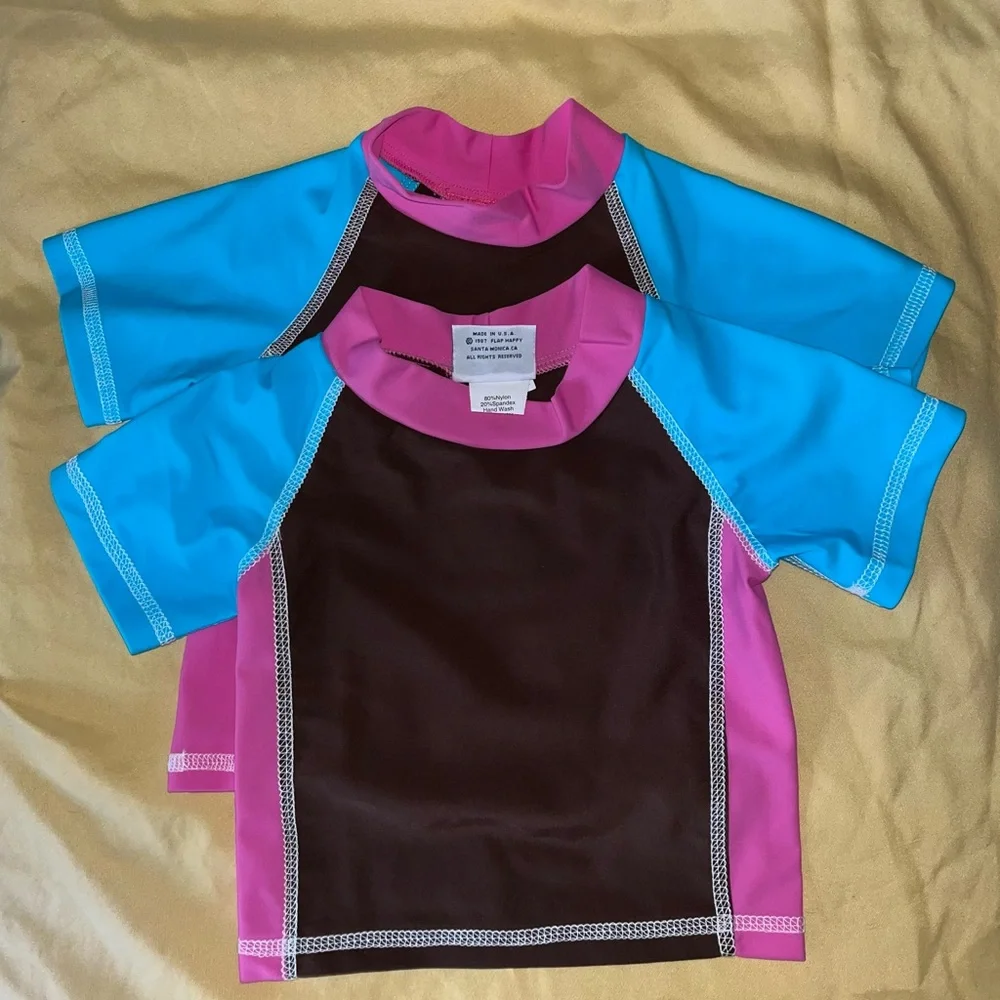 Lot of 2 Flap Happy Kids UV 50 Rash Guard short Sleeve Swim Top Tees Size 18M