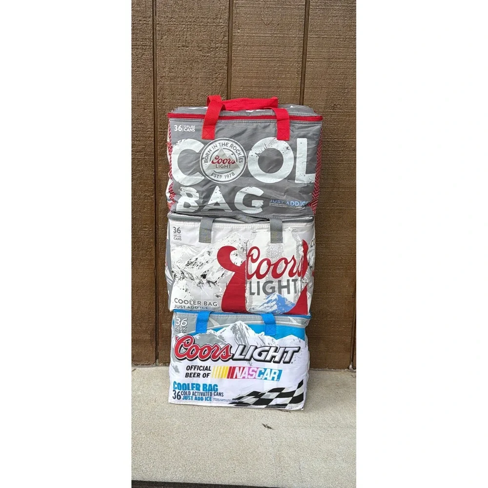 Lot of 3 Coors Light 36 Can Insulated Cooler Bags NASCAR & Silver Bullet Promo