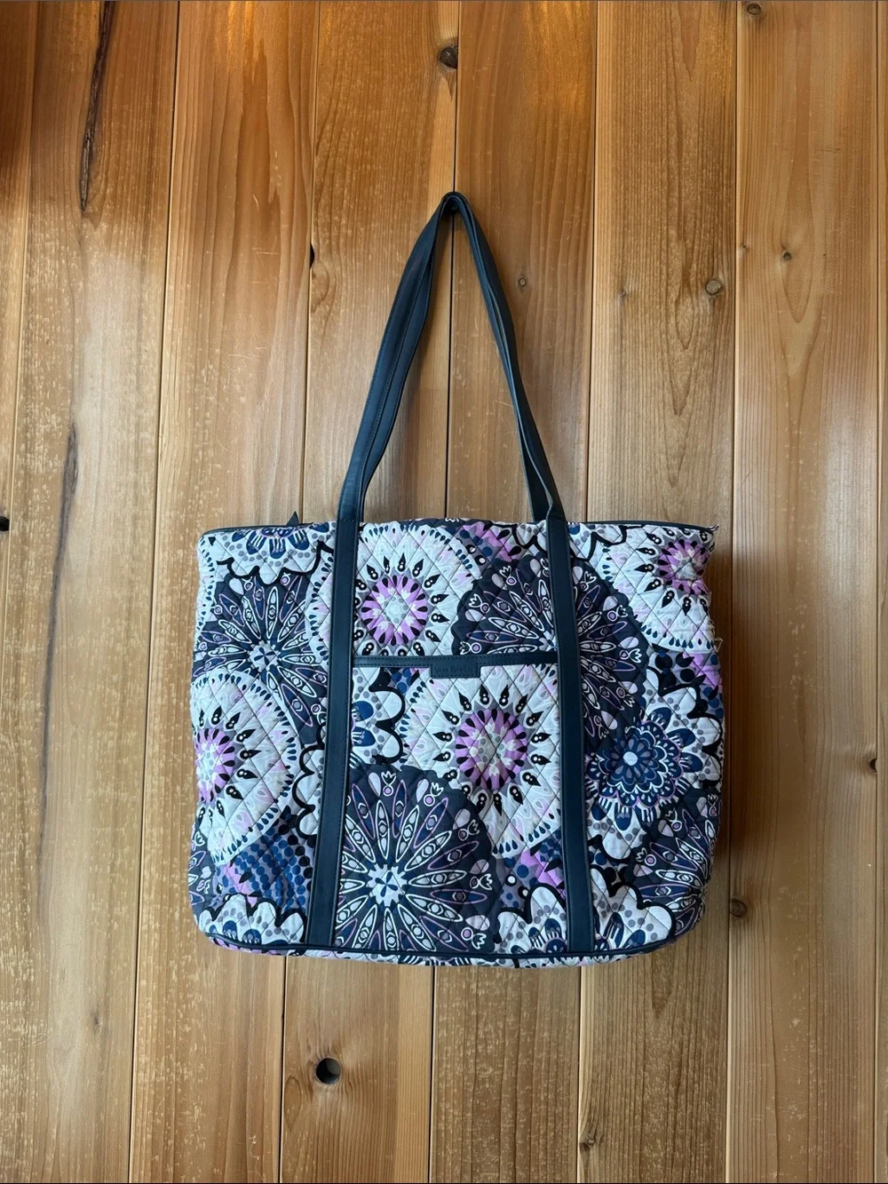 Vera Bradley Quilted Tote in Navy, Lavender, Gray and White