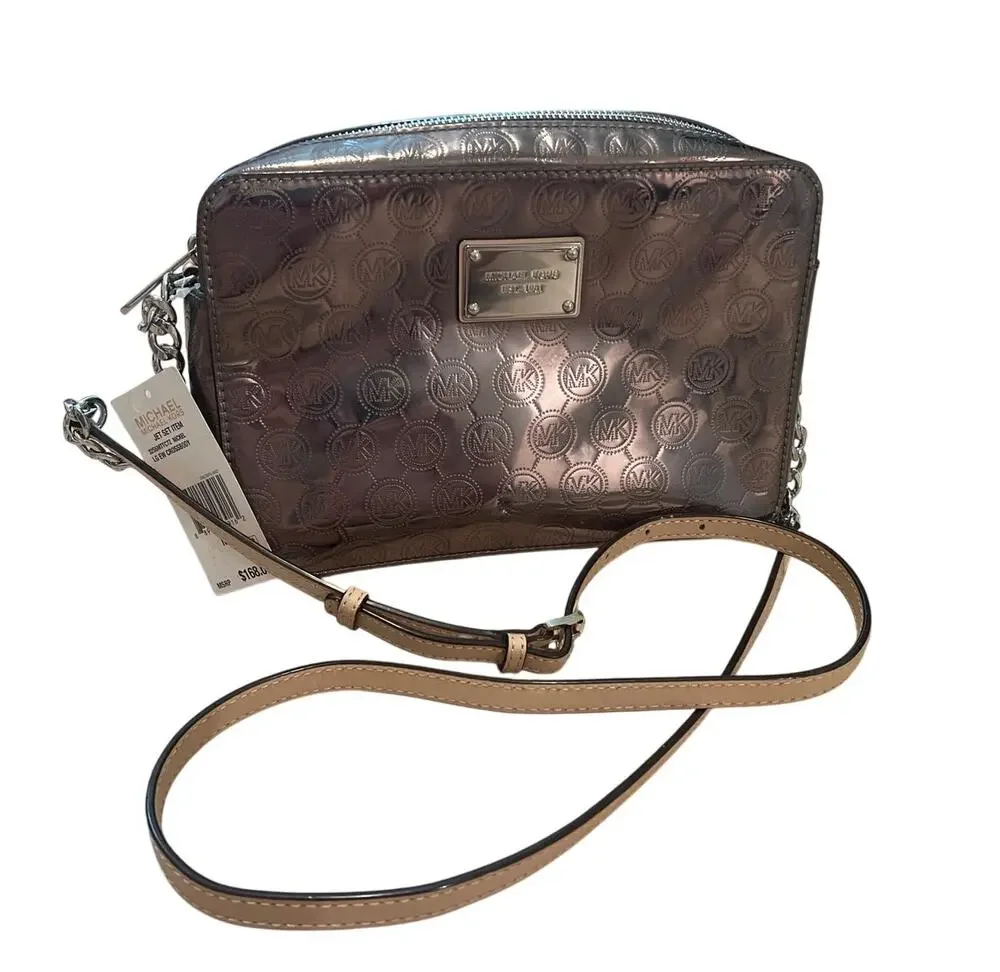 NWT Michael Kors Patent Leather Logo Chain with Leather Strap Mini Crossbody Bag