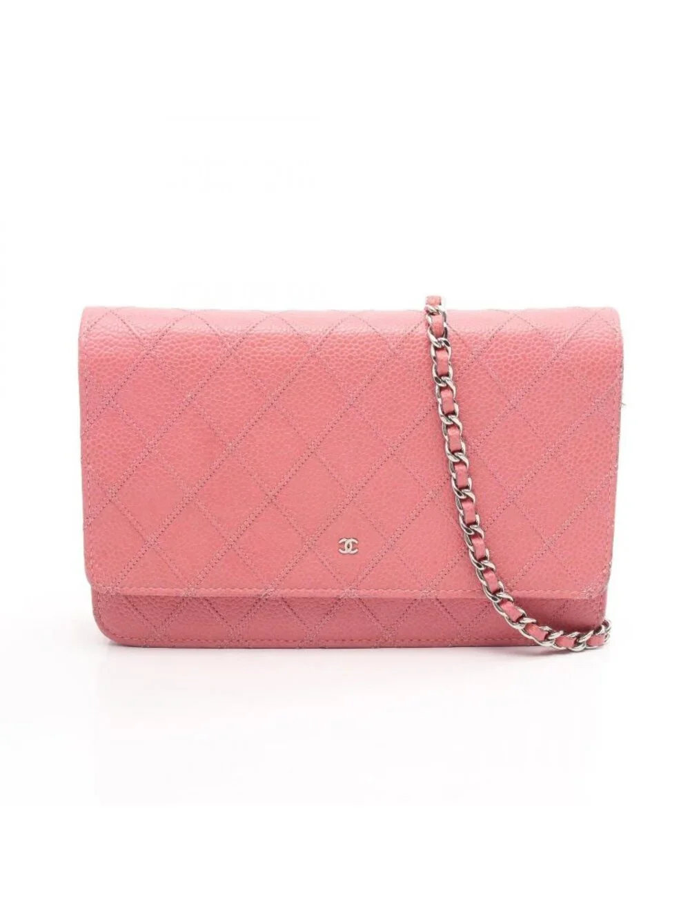 Chanel Shoulder Bag Quilted Pink Caviar Leather Chain Wallet